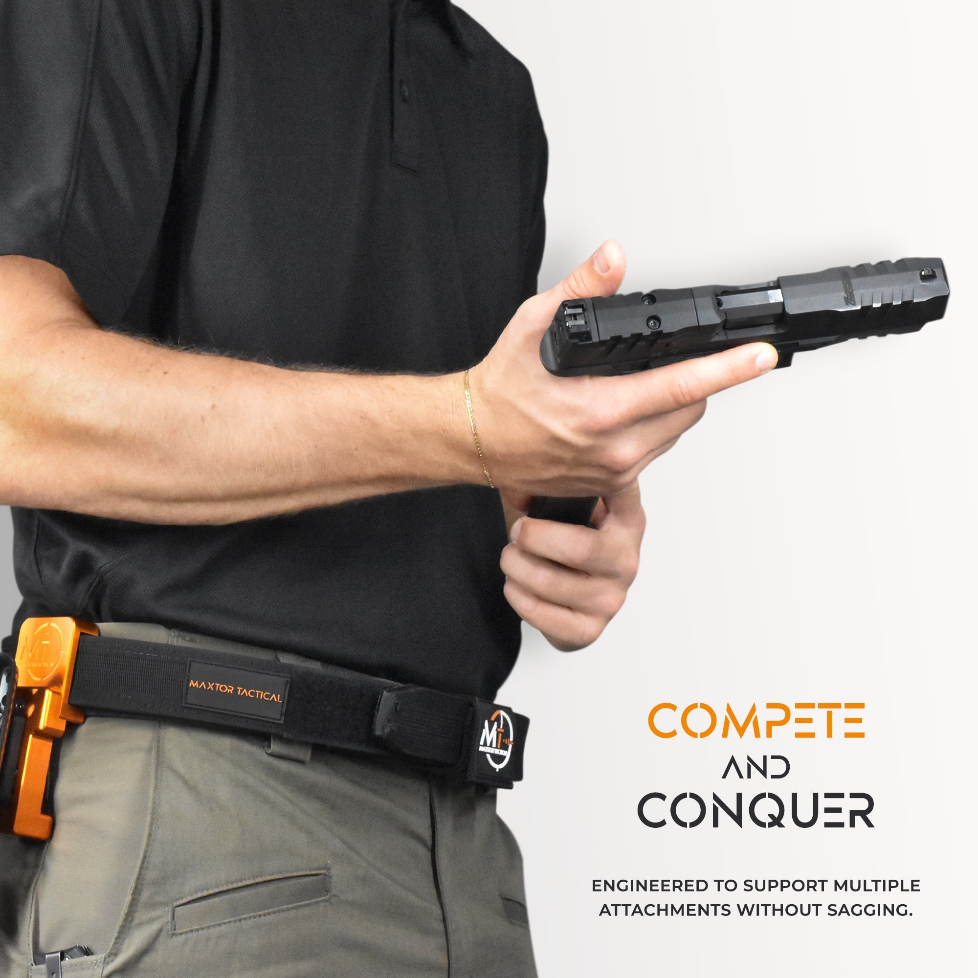 Tactical shooting belt with hook and loop system